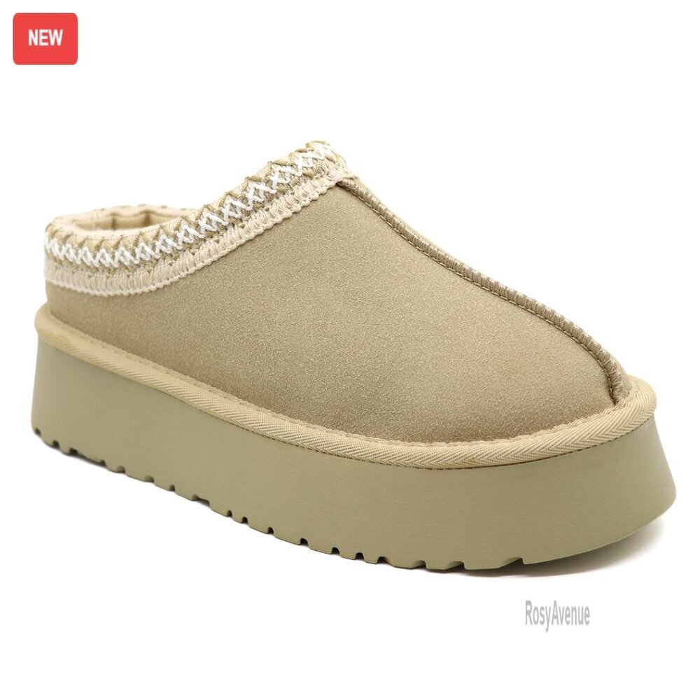 Women's Platform Slipper Boots Fleece Lined Suede Ankle Boots Indoor Outdoor